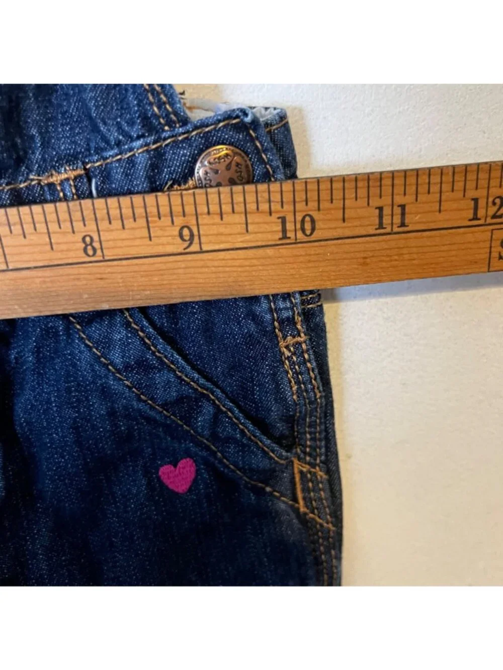 Girls Jean Overalls Toddler 24 Months Blue Denim Pink Hearts Oshkosh B'gosh Jean